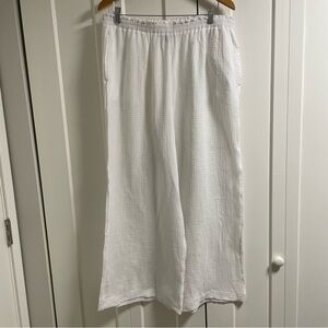 Shade & Shore 100% Cotton Wide Leg Trouser Paperbag Gauze Pant White Large